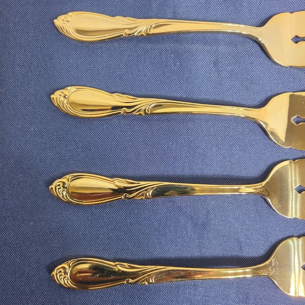 Vintage Excel Stainless Korea Symphony Gold Plated Salad/Desert Fork Set of 4